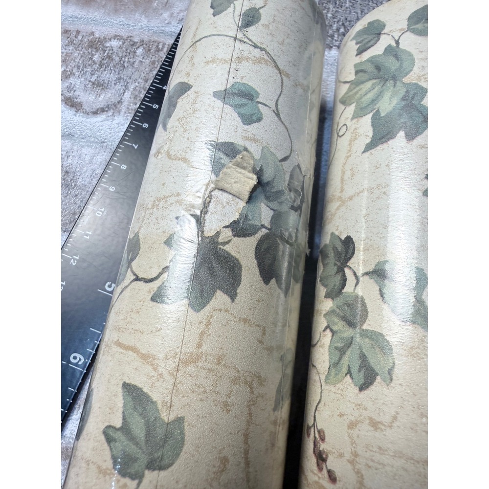 Cambridge Studios Ivy Wallpaper 4 Rolls Green Cream Vinyl Pre-Pasted - Picture 4 of 4